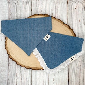 Denim Dog Bandana, Personalized Dog Bandana, Summer Dog Bandana, Over the Collar Dog Bandana, Cute Dog Bandana, Dog Bandana with Trim
