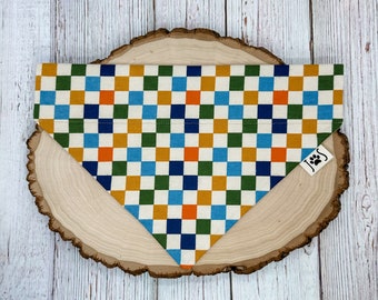 Checkered Dog Bandana, Boho Dog Bandana, Personalized Dog Bandana,Over the Collar Dog Bandana, Cute Dog Bandana, Neutral Dog Bandana