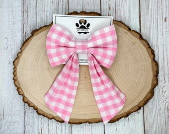 Pink Dog Sailor Bow, Plaid Dog Sailor Bow, Checkered Dog Sailor Bow, Sailor Dog Bow, Dog Sailor Bow, Cute Sailor Dog Bow, Girl Dog Bow