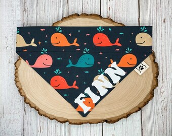 Whale Dog Bandana, Nautical Dog Bandana, Summer Dog Bandana, Personalized Dog Bandana, Over the Collar Dog Bandana, Cute Dog Bandana