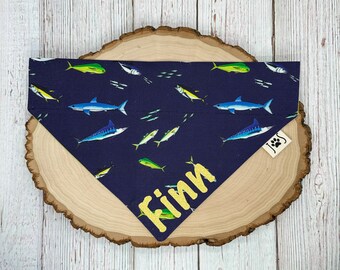 California Offshore Fish Dog Bandana, Fishing Dog Bandana, Nautical Dog Bandana, Deep Sea Fish, Over the Collar Dog Bandana,Cute Dog Bandana