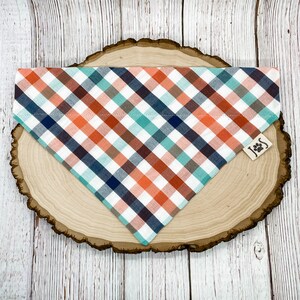 Patriotic Seersucker Plaid Dog Bandana, Over the Collar Dog Bandana, American Dog Bandana, Memorial Day Dog Bandana, Cute Dog Bandana