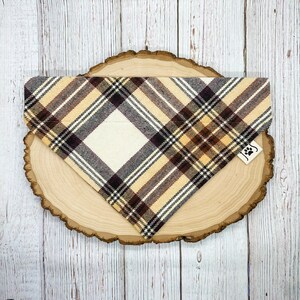 Plaid Dog Bandana, Neutral Plaid Dog Bandana, Cute Dog Bandana, Personalized Dog Bandana, Over the Collar Dog Bandana, Flannel Dog Bandana