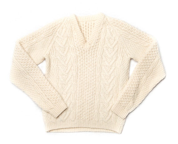 Vintage Cream Wool Ivory Fisherman Cable Knit Swe… - image 1