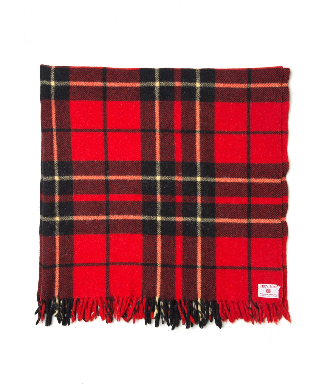 Vintage Troy Robe Red Black Plaid Fringe Wool Blanket Troy - Etsy