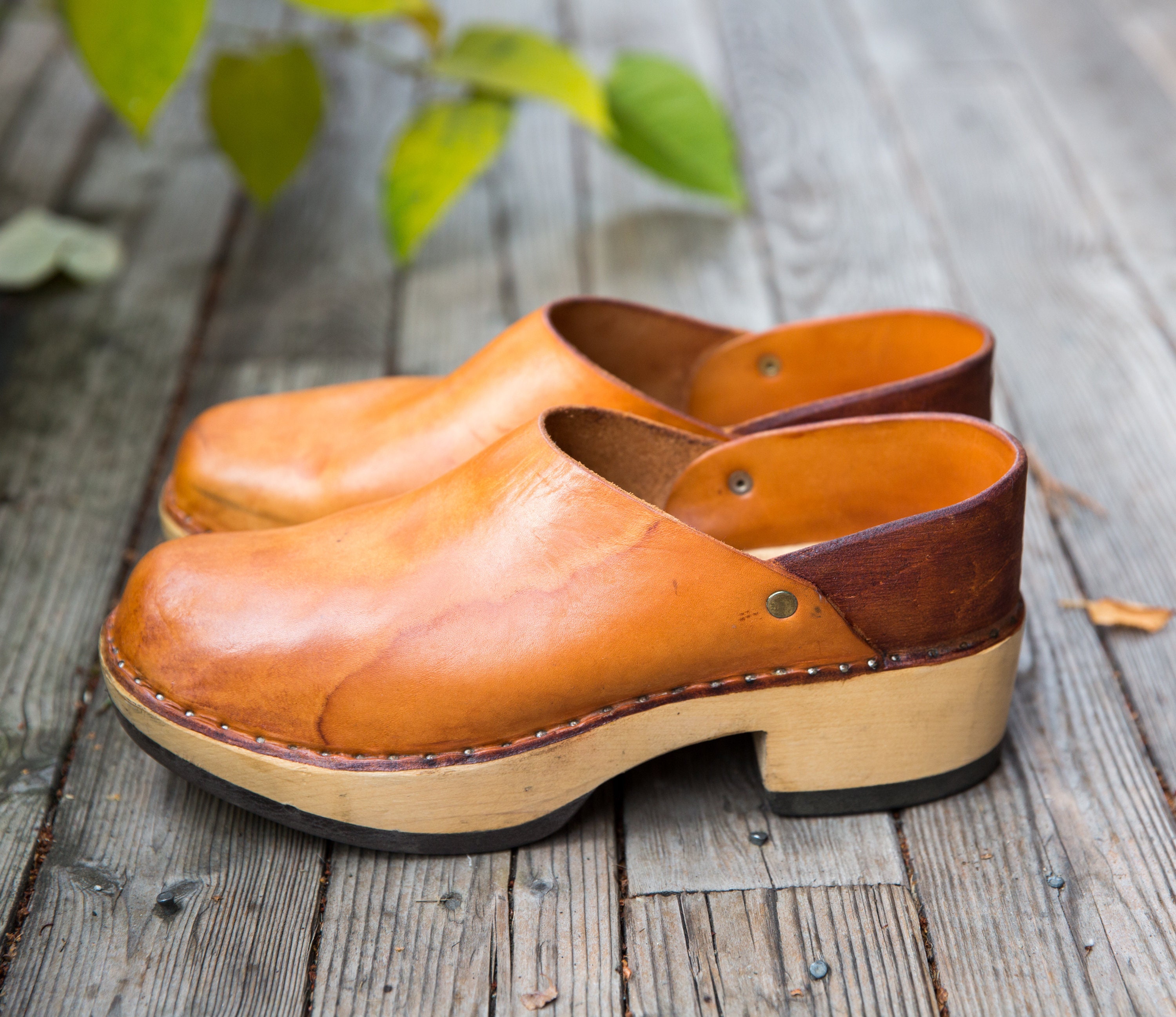 Vintage 1970 s Multnomah Leather Wooden Clogs Handmade Men s 9 9.5 Women s 11 11.5 Etsy