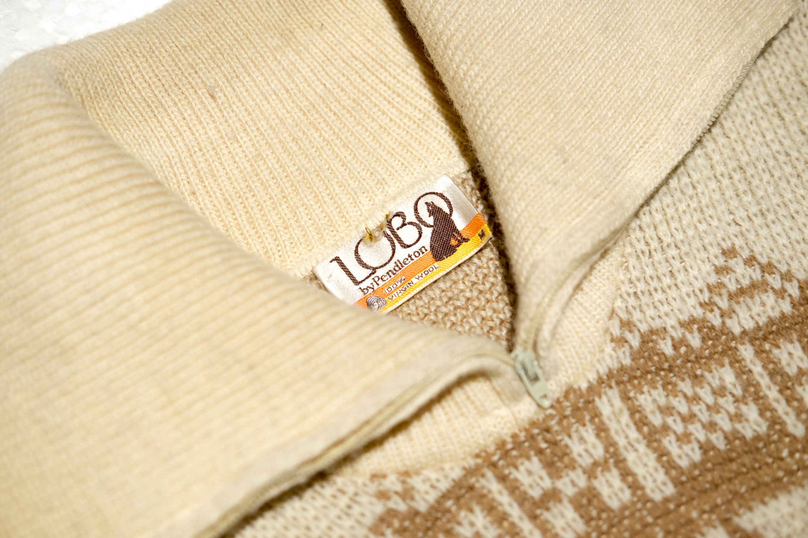 Vintage Pendleton Lobo off White Cream Biege Knit Sweater 100% Wool S/M ...