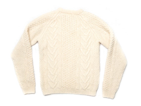 Vintage Cream Wool Ivory Fisherman Cable Knit Swe… - image 2