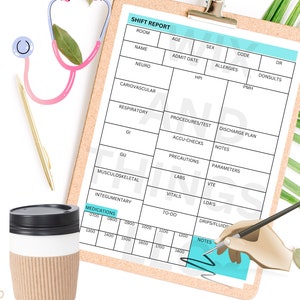 Nurse Report Sheet and Medication, Patient Log, Day&Night Shift, Nursing Brain, RN Nurse, LPn, Nursing Planner, 8 Colors, A4 LETTER, PDF