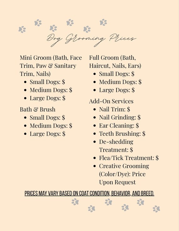 Price List Large Breed Dog Groomers Near Me Dog Grooming Price