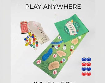 Portable Double-Sided Shuffleboard Mat Game – Golf + Poker Edition | Tabletop Family Game | 2–4 Players