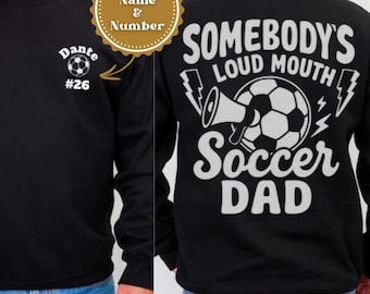 Felpa personalizzata per papà calciatore, felpa girocollo personalizzabile per papà sportivo, disponibile in 3 colori: nero, verde, blu navy, abbigliamento per il giorno della partita, allenatore di calcio