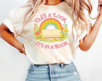 Book Lover t shirt retro rainbow reading shirt, librarian gift tee, teacher bookworm nostalgia shirt