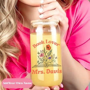 Personalized Glass Tumbler Gift Book Lover | Readers & Teachers | Custom Floral Book Tumbler |Iced Coffee Cup