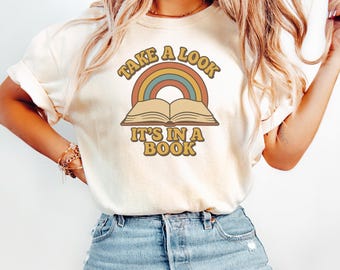 Book Lover t shirt retro rainbow reading shirt, librarian gift tee, teacher bookworm nostalgia shirt
