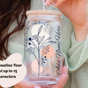 Custom Teacher Glass Tumbler with Straw | Floral 16oz Iced Coffee Cup | Mrs. Teacher Gift | Back to School Teacher Cup