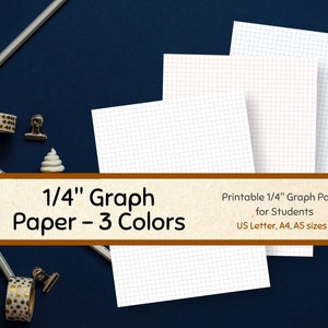 Printable 1/4" Graph Paper in 3 Colors - Letter Size, A4 and A5 Digital ...
