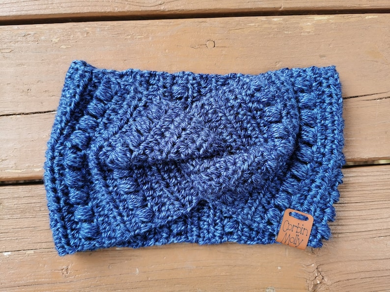 Adult ML Headband Blueberry Twist Knot Crochet Wide Width Ear Warmer