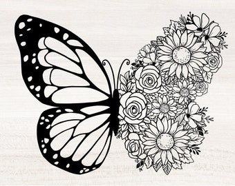 Free Free 226 Sketch Half Butterfly Half Flower Svg SVG PNG EPS DXF File