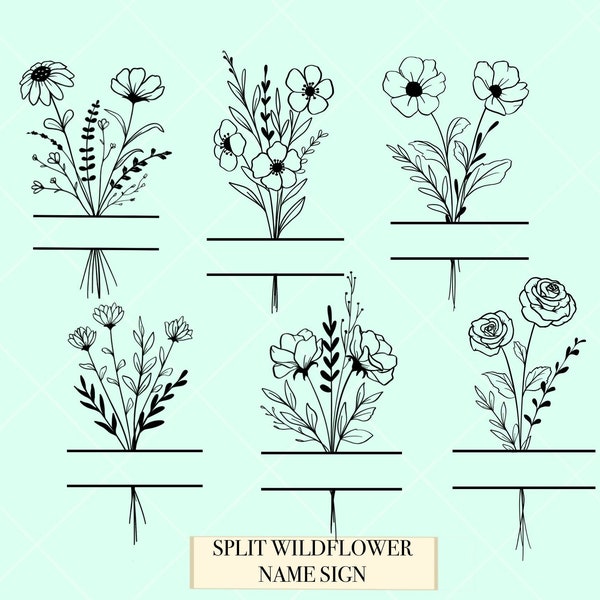 Split floral frame svg, wildflowers svg, Split monogram svg, Floral frame svg, floral name sign, Floral monogram svg, floral bouquet svg