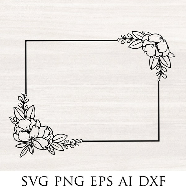 Floral rectangle frame svg, Floral border svg, Flower border svg, corner frame svg, Floral frame svg, wedding border svg, cricut svg