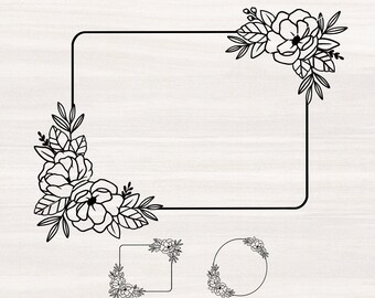 Rose silhouette svg, Geometric frames, Flower border svg, svg cut file,  diamond frame, flower border svg, floral border svg, floral frame svg,  rectangle frame svg, circle frame svg, square frame svg, geometric