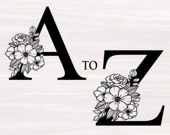 FLORAL ALPHABET SVG,  Floral Letters A-Z svg, Flower alphabet svg, monogram svg