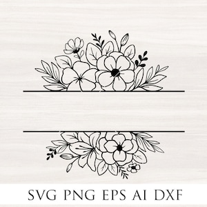 Split floral frame svg, floral monogram, split flower monogram svg, floral border svg, wedding border svg, split name frame svg
