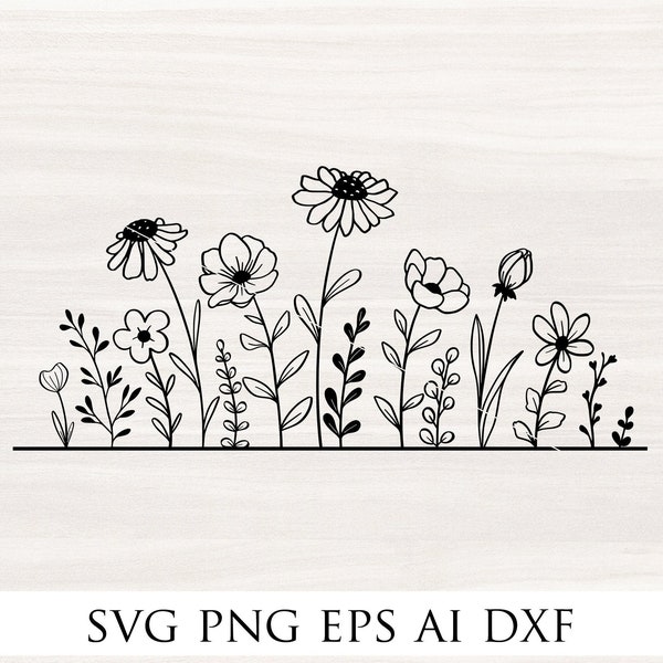 Wildflower border svg, Wildflowers svg, Wildflower frame svg, floral border svg, floral monogram, split frame svg