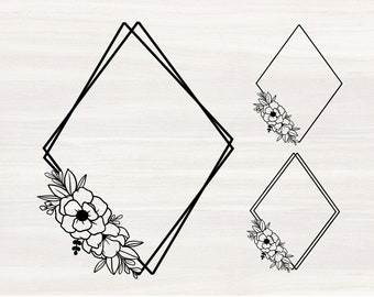 Diamond Frame svg, Flower Monogram frame, Floral Frame cut file, floral diamond Frame, Floral Border, Wedding border svg, cricut