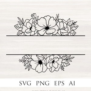 Split floral frame svg, floral monogram border, floral border svg, wedding border svg, flower border svg, name frame svg, floral name sign