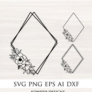 Diamond Frame svg, Flower Monogram frame, Floral Frame cut file, floral diamond Frame, Floral Border, Wedding border svg, cricut