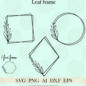 Leaf frame svg, Leaf border svg, frame bundle svg, border monogram svg, wedding border svg, square frame, Hexagon, Circle, Diamond