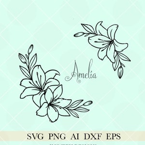 FLORAL BORDER svg, Flower borders svg, lily svg, Flower cut file, Floral svg,  flower bundle svg, wedding border svg,  floral monogram svg