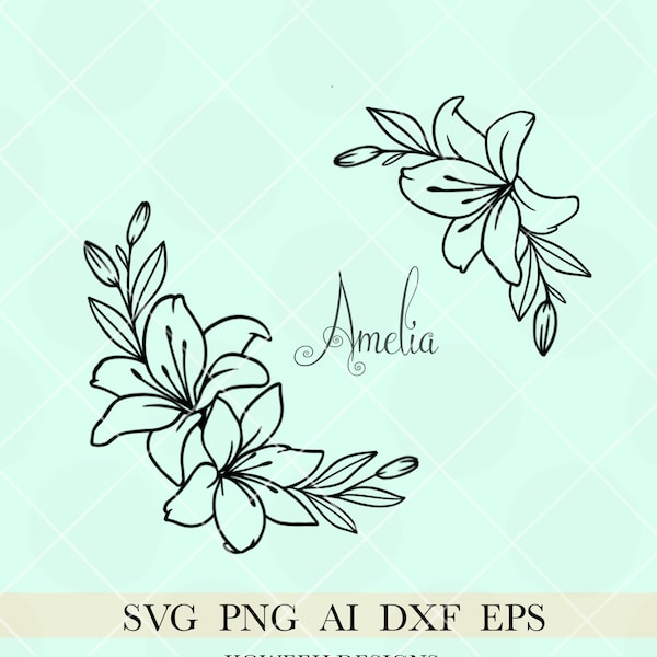 FLORAL BORDER svg, Flower borders svg, lily svg, Flower cut file, Floral svg,  flower bundle svg, wedding border svg,  floral monogram svg