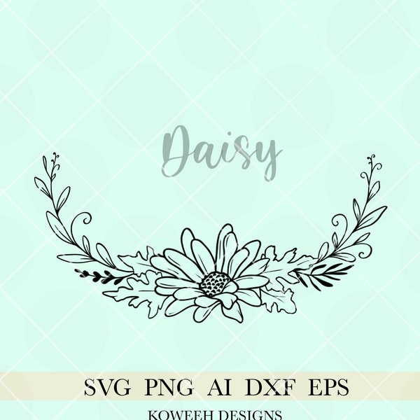 Half wreath svg, Daisy Wreath svg, Wreath frame svg, wreath with flower svg, Botanical Garland, wreath border, wreath clipart