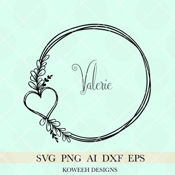 Cadre floral svg, Cadre du cœur svg, bordure florale svg, cadre de feuille svg, clipart floral, bordure de feuille svg, Bordure de cadre, monogramme floral