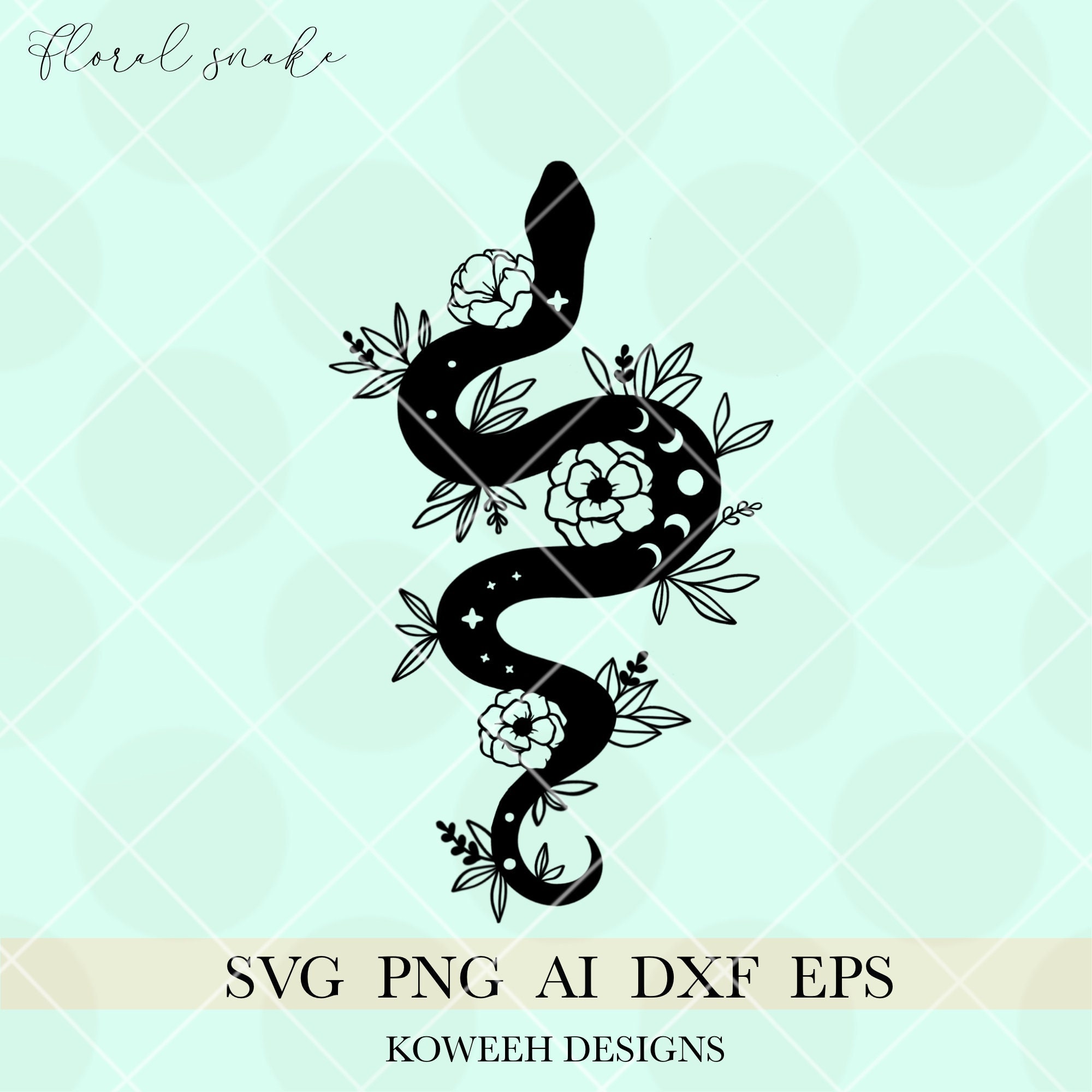 Floral Snake Svg Celestial Svg File Mystical Svg Snake Art | Etsy