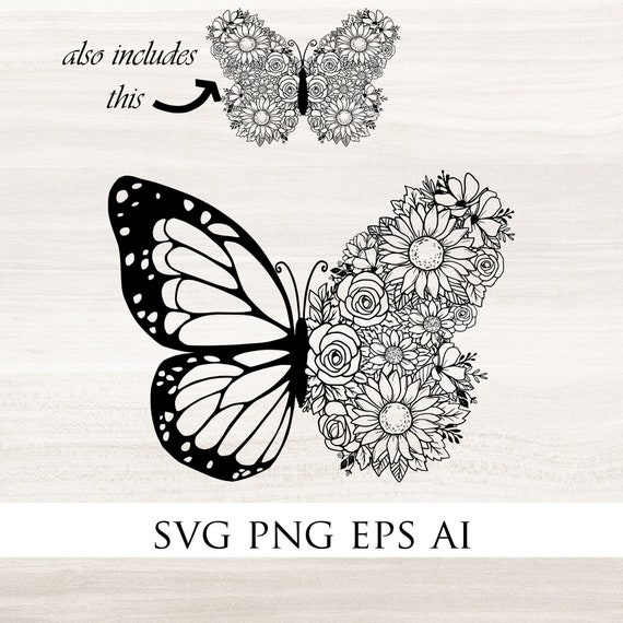 Floral Butterfly Svg Butterfly in Svg Butterfly Monogram Etsy
