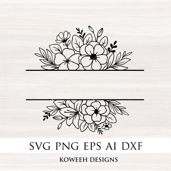 Floral Monogram Frame Bundle SVG, Flower Split Monogram SVG