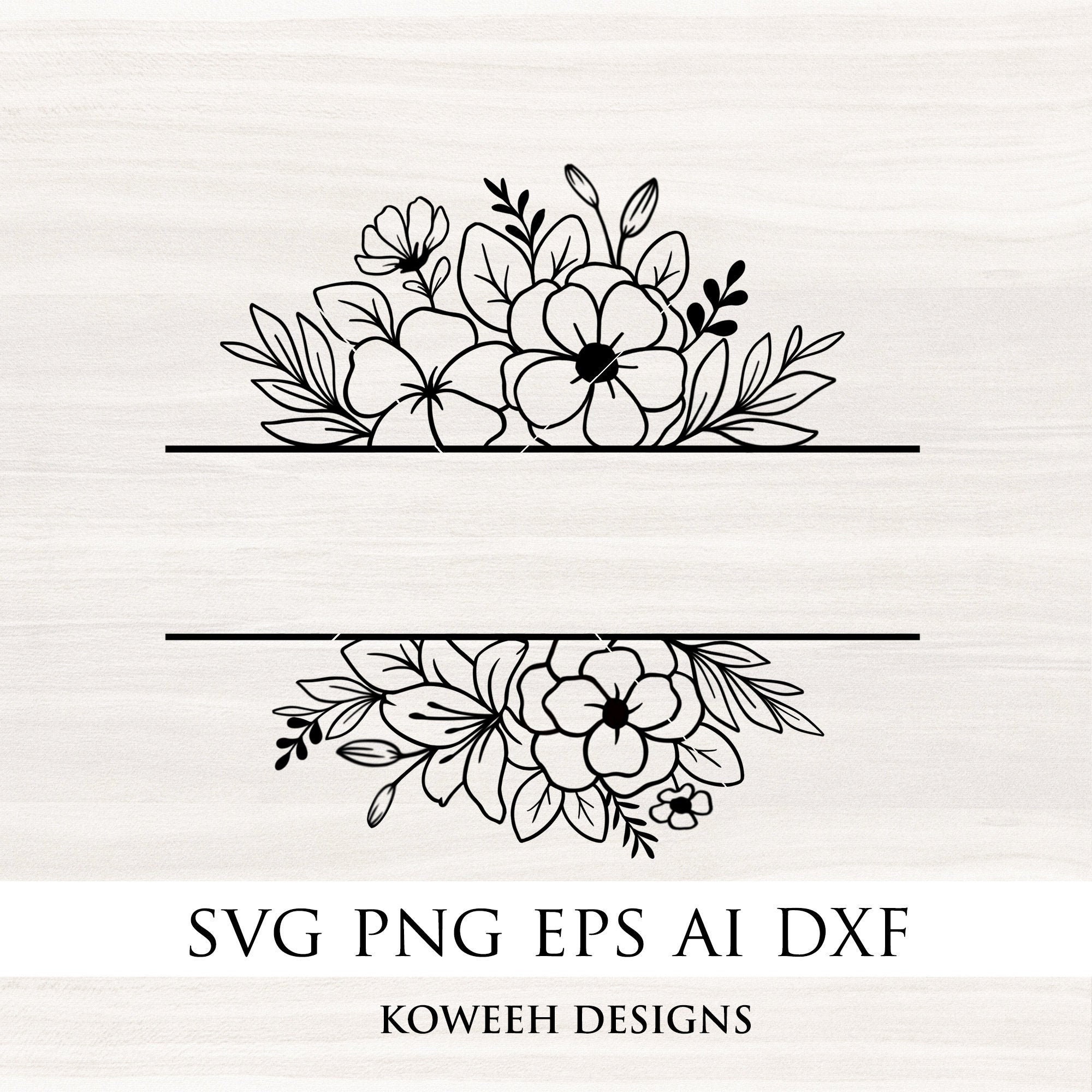Lily flower border svg, split monogram svg, wedding monogram By Pretty  Meerkat