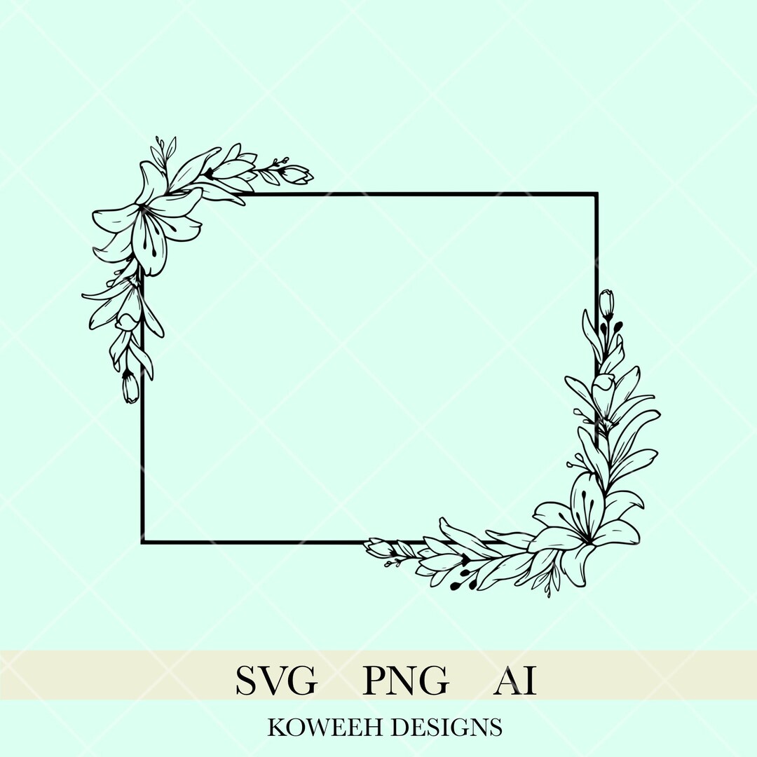 Floral Rectangle Frame Svg, Floral Border Svg, Flower Border Svg ...