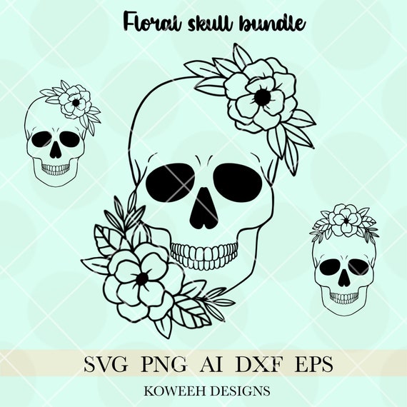 Floral Skull Svg Skull Svg Skull With Flower Svg Skull | Etsy