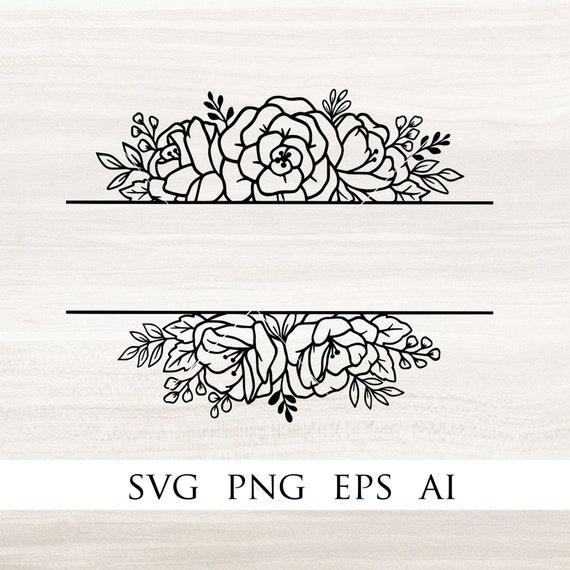 Flower Border SVG, Dxf, Png, Pdf, Split Monogram Svg, Rose Frame Svg,  Wedding Frame Svg, Floral Ornaments Svg, Text Divider Svg, (svg804)