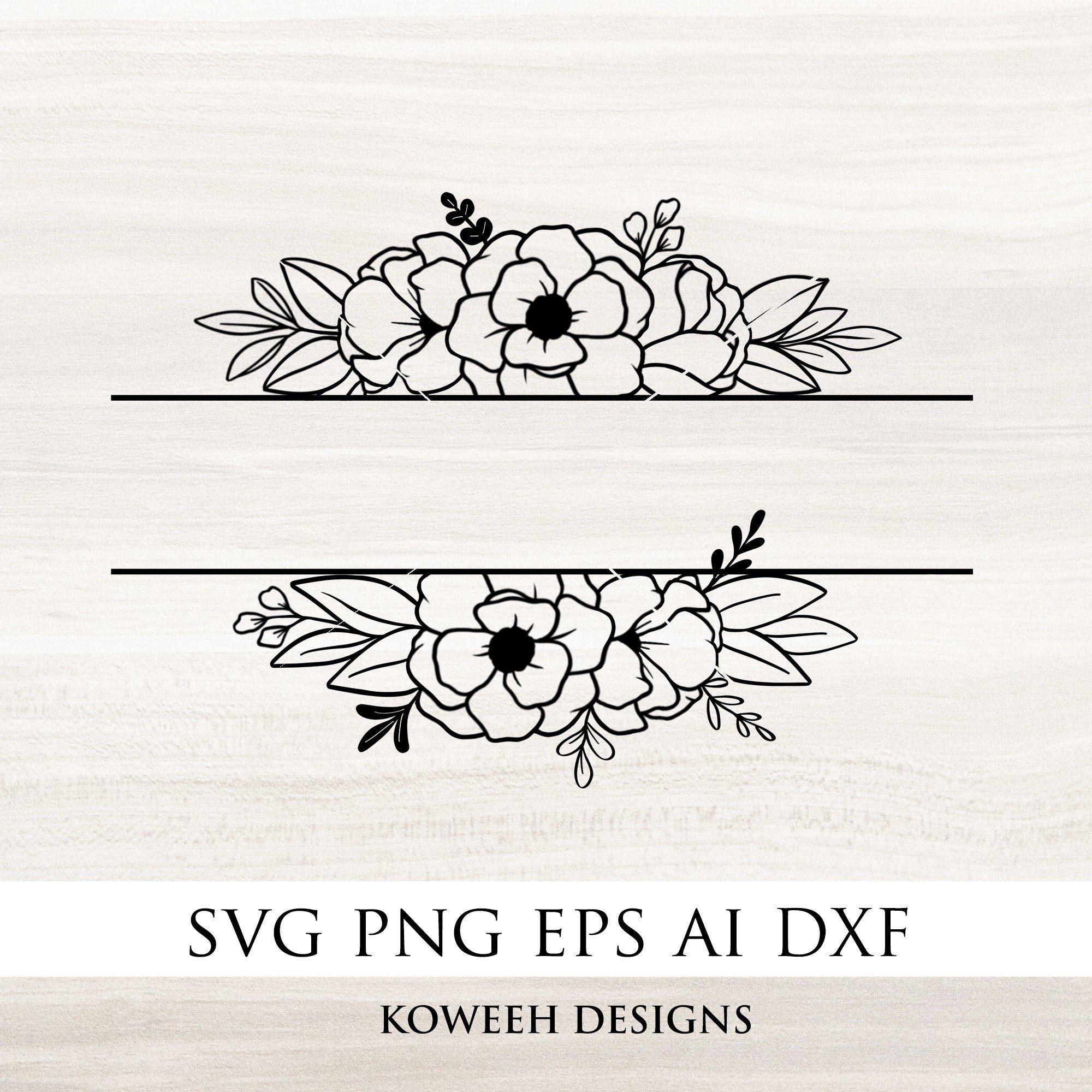 Split floral frame svg, floral monogram, split flower monogram svg, floral  border svg, wedding border svg, split name frame svg