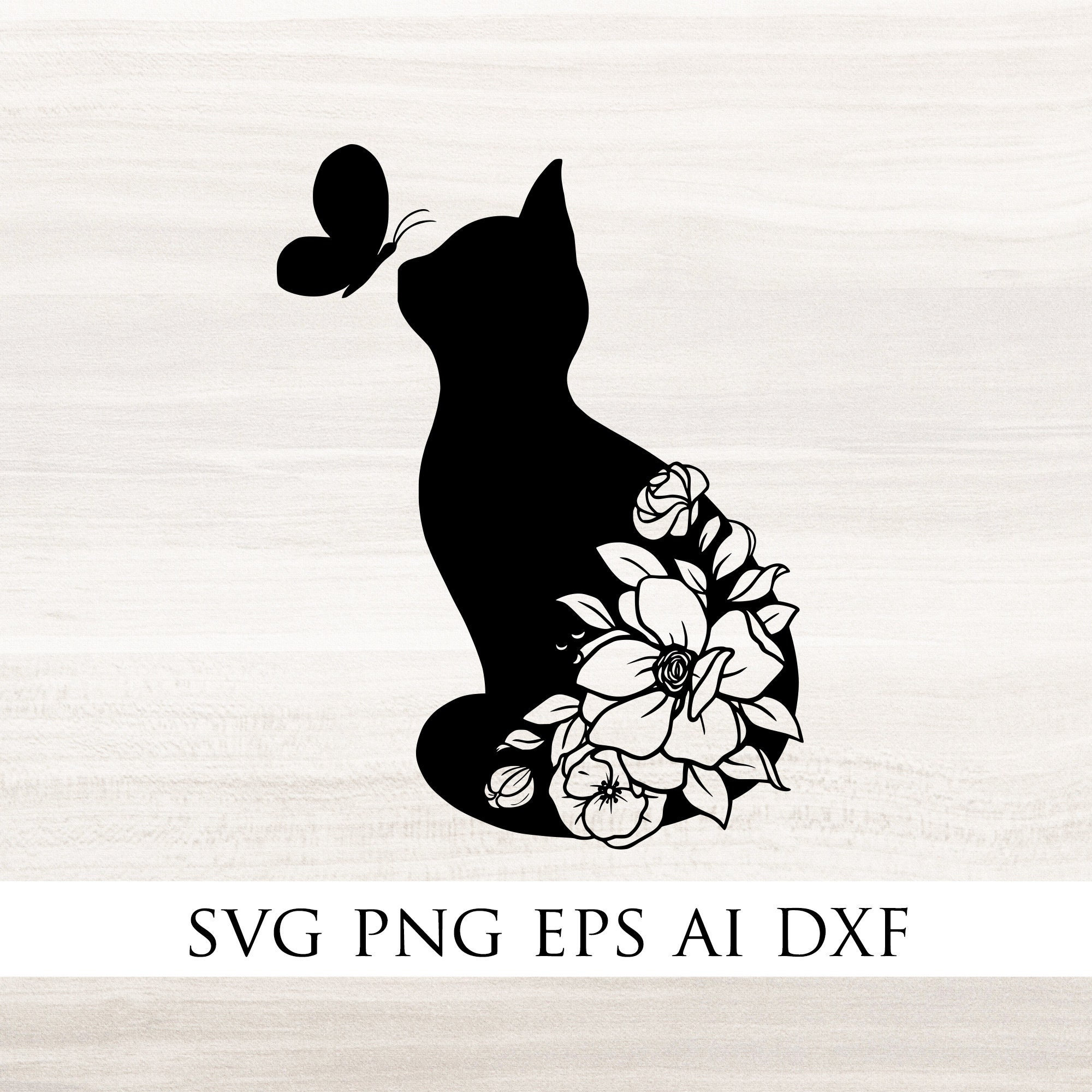 Gato con flores SVG gato floral svg Gato silueta negra - Etsy México