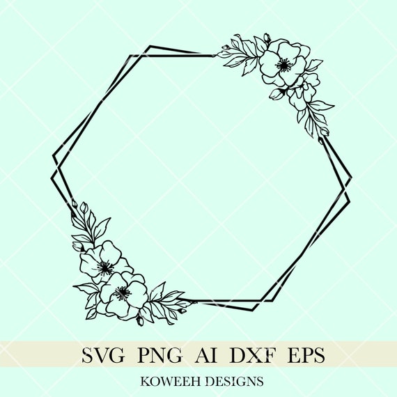 Floral Hexagon Frame Svg Floral Frame Svg Flower Border Svg | Etsy