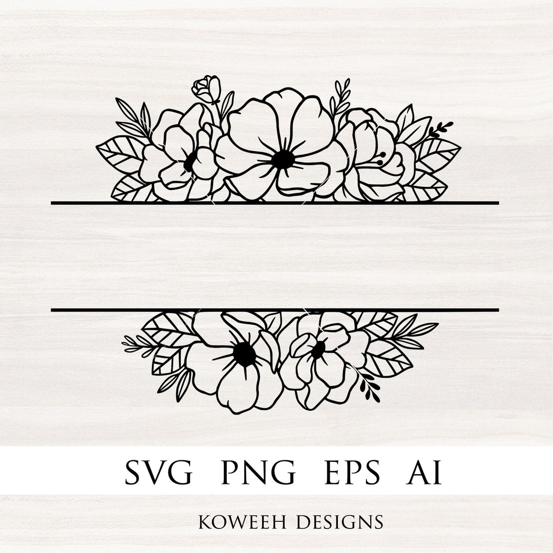 Floral Split Monogram SVG Border Wedding File, Flower Text Divider, Family  Mailbox Frame Leaf Flourish Bouquet PNG file, Instant Download
