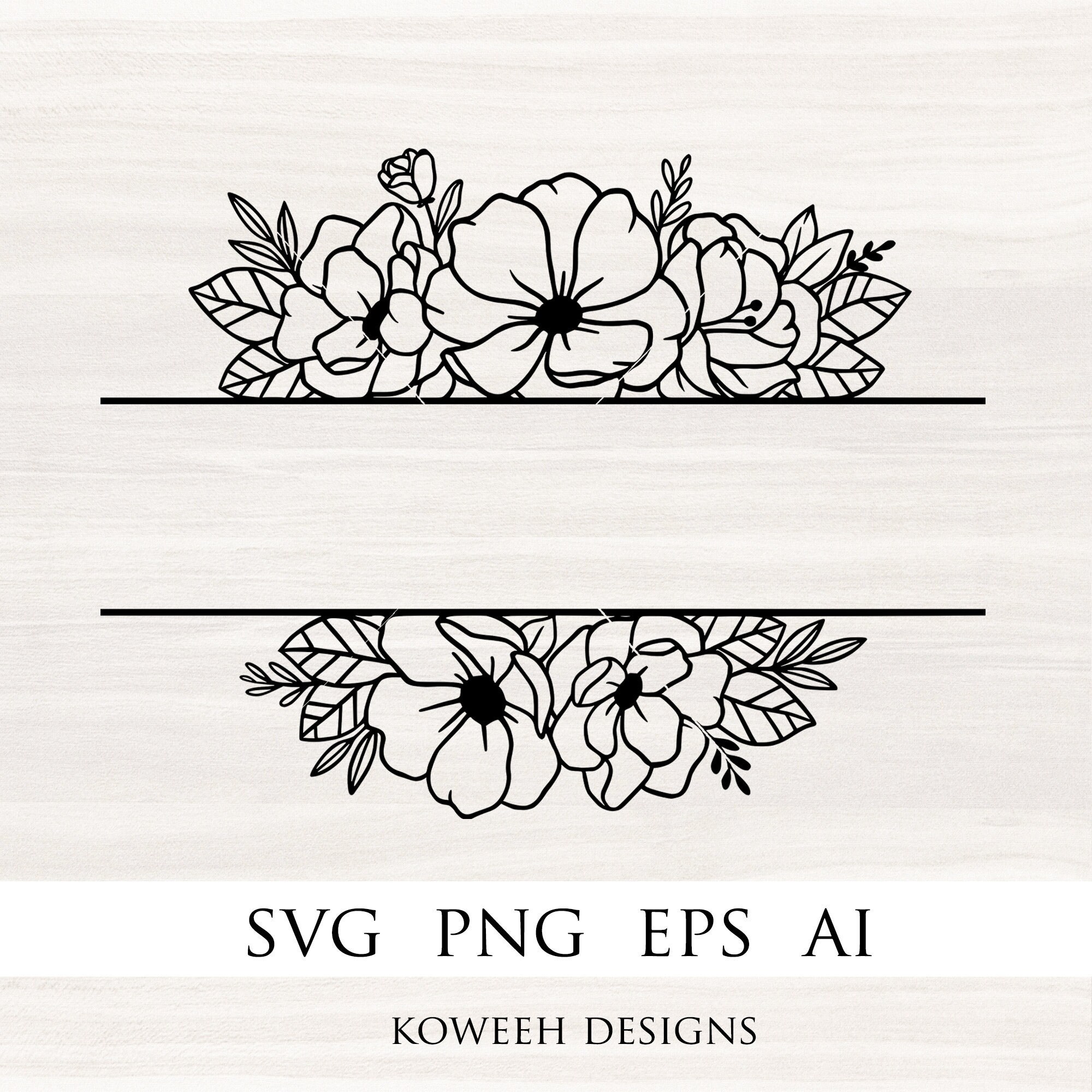 Split Floral Frame Svg Floral Monogram Border Floral Border 