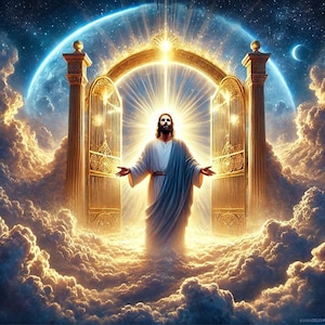 Jesus at the gates of heaven PNG